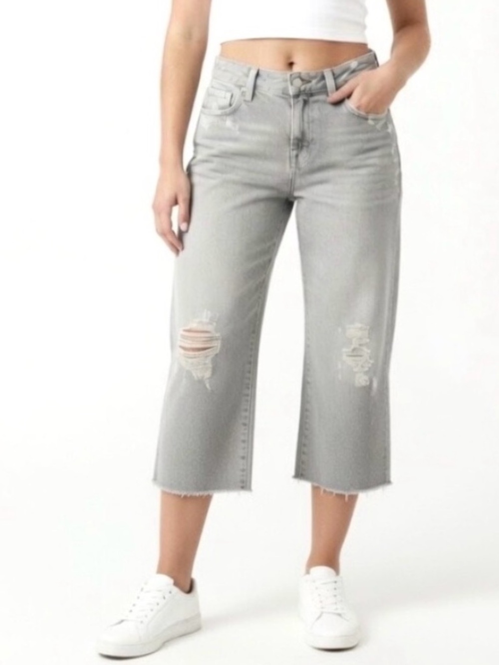 J Brand Liza Cropped Culottes Jeans 24 Gray NWT